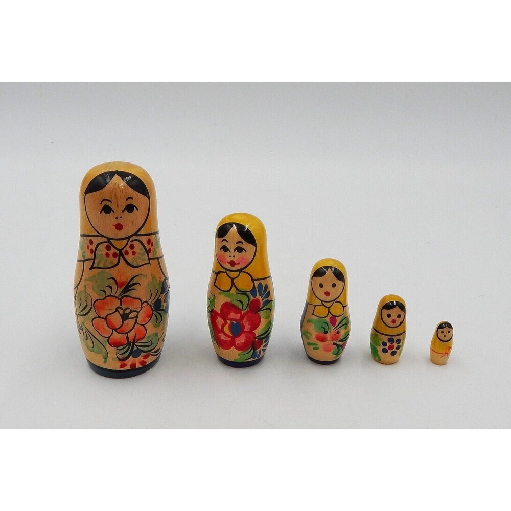 Russian Nesting Babushka Matryoshka Hand Paint Wooden Dolls Set Of 5